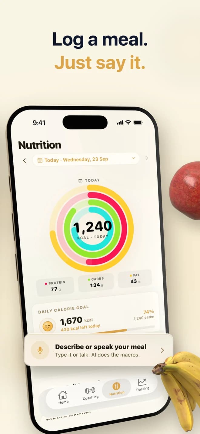 Logging a meal in the YourTrainer app