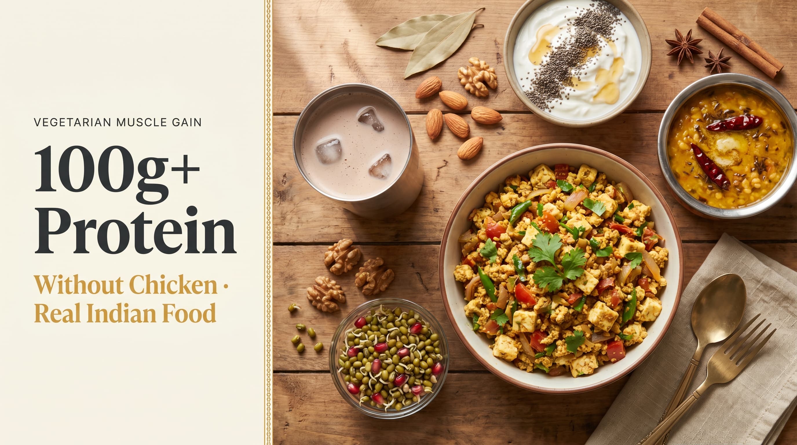 100g+ Protein - Vegetarian Muscle Gain with Real Indian Food