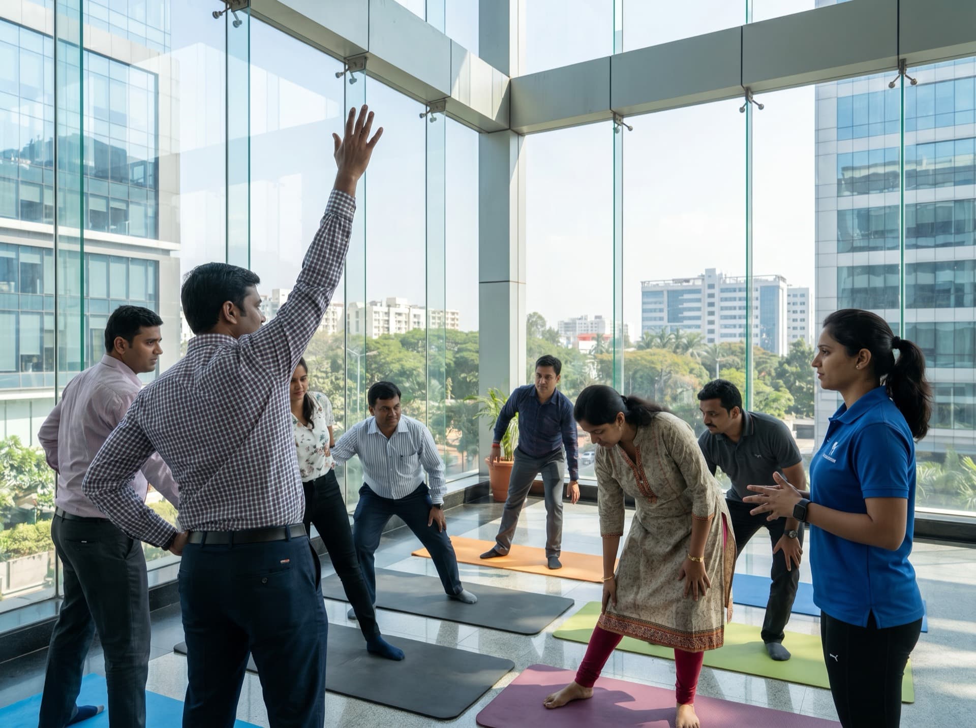 Corporate wellness fitness sessions, on-site group training for IT company employees in Bangalore