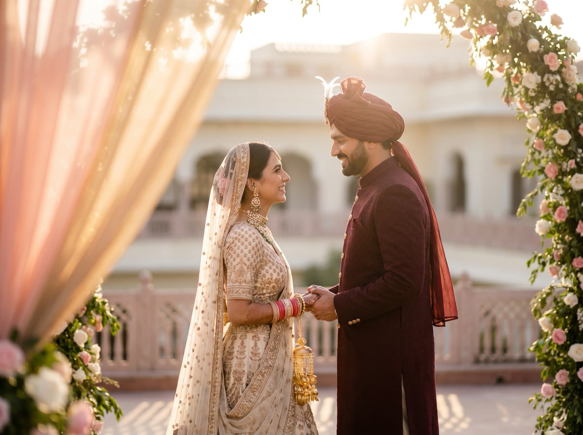 Fit, radiant Indian bride and groom on their wedding day