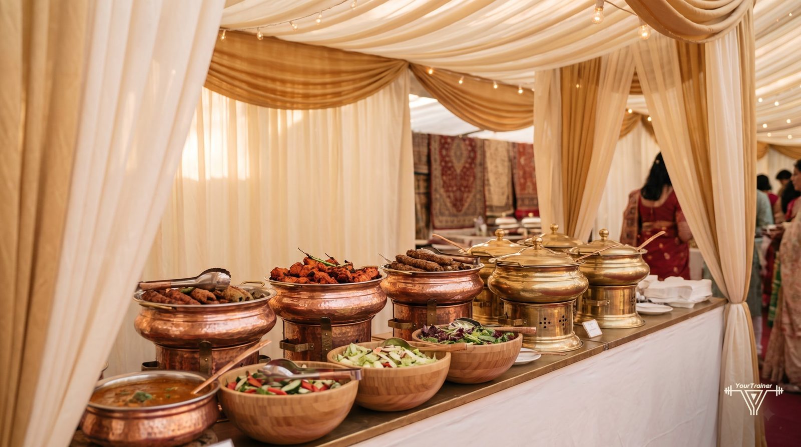 Diwali sweets and snacks arranged on a table with diyas during festival season